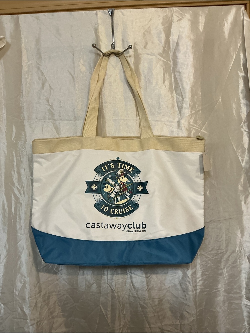 Disney Castaway Club "It's Time to Cruise" Blue, White & Cream Tote